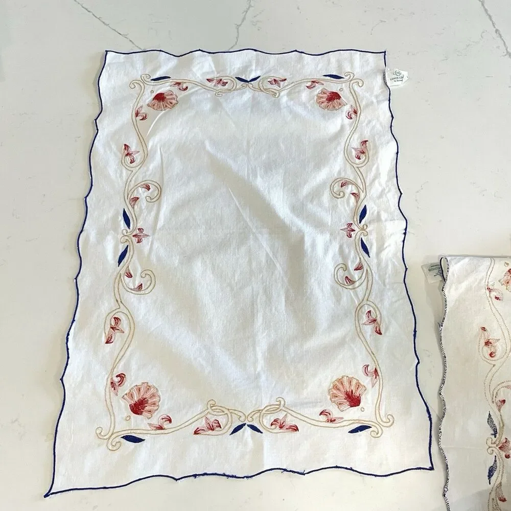 Lenox Linens Vintage By Sunweave Embroidered Seashell Coastal Chic (5)